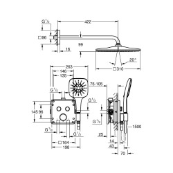 Precision SmartControl Set de douche encastrée façade thermostatique + Douche de tête + Douchette 3 jets, chrome (G34876000)