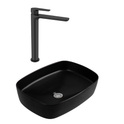 PixL 49,5x37,5x13,5 cm vasque à poser + Swiss Aqua Technologies Mood mitigeur lavabo XL + Ceramia PixL bonde (CEPX49BKMSAT285C)