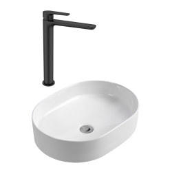 PixL 50x36,5x13,5 cm vasque à poser + Swiss Aqua Technologies Mood mitigeur lavabo XL + Ceramia PixL bonde (CEPX50SAT285C)