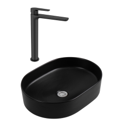 PixL 50x36,5x13,5 cm vasque à poser + Swiss Aqua Technologies Mood mitigeur lavabo XL + Ceramia PixL bonde (CEPX50BKMSAT285C)