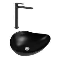 PixL 50,5x38x18 cm vasque à poser + Swiss Aqua Technologies Mood mitigeur lavabo XL + Ceramia PixL bonde (CEPX505BKMSAT285C)