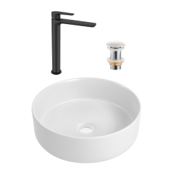 PixL 36x36x13,5 cm vasque à poser + Swiss Aqua Technologies Mood mitigeur lavabo XL + Ceramia PixL bonde (CEPX36WMSAT285C)