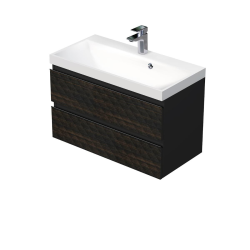 Cube Way 80x47,5x40 cm meuble de salle de bain suspendu, 2 tiroirs avec lavabo en marbre coulé, marron mat (CUBE3D802ZH)