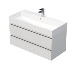 Cube Way 100x47,5x46 cm meuble de salle de bain suspendu 2 tiroirs avec lavabo en céramique, blanc mat (CUBE3D461002ZBSAT)