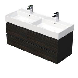 Cube Way 120x47,5x46 cm meuble de salle de bain suspendu 2 tiroirs + double vasque en céramique, marron mat (CUBE3D461202ZHSAT)