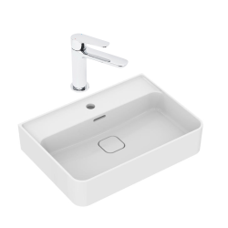 Strada II lavabo 600x430 mm 1 trou + Swiss Aqua Technologies Mood mitigeur lavabo sans tirette, chrome (T300001SATBSM271)