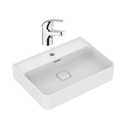 Strada II lavabo 600x430 mm 1 trou + Grohe Euroeco mitigeur monocommande lavabo 1/2", chrome (T300001G32734000)
