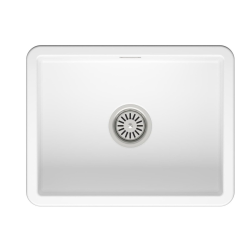 Infinitio 55,5x43x22 cm évier simple à encastrer en céramique, avec trop-plein, sans siphon, blanc (SATSINK5543)