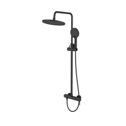 Swiss Aqua Technologies Système de douche mural avec mitigeur monocommande + douche de tête + douchette à main 3 jets, noir mat (SATSSPKCNEW)