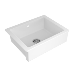 Infinitio 62x49,5x20,5 cm évier simple à encastrer en céramique, avec trop-plein, sans siphon, blanc (SATSINK6249)