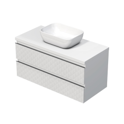 Cube Way 100x47,5x46 cm meuble de salle de bain suspendu 2 tiroirs avec plaque de recouvrement, blanc mat (CUBE3D461002ZBKD)