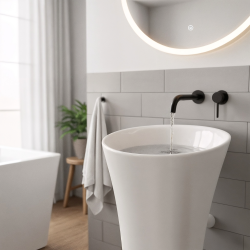 Vasque à poser en îlot SAT Fusion, 42,5 x 42,5 cm, 37 kg, en céramique blanche brillante (SATFUS9543)