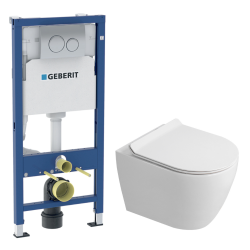 Geberit Dofix pack WC bâti-support + WC suspendu sans bride Ceramia PixL avec abattant SoftClose + plaque chrome (GEBCEPXWT010-FR)