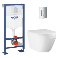 Solido pack WC bâti-support autoportant + WC sans bride Grohe avec abattant SoftClose + plaque (GRGRWR05-FR)