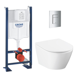 Solido pack WC bâti-support autoportant + WC sans bride Grohe avec abattant SoftClose + plaque (GRGRWR05-FR)