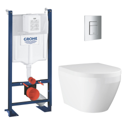 Solido pack WC bâti-support autoportant + WC sans bride Grohe avec abattant SoftClose + plaque (GRGRWR05-FR)