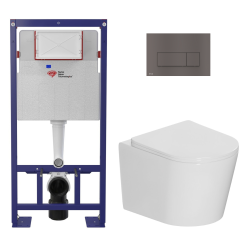 Pack WC bâti-support autoportant + WC suspendu sans bride Ceramia avec abattant SoftClose + plaque (STCE14BMT03-U)
