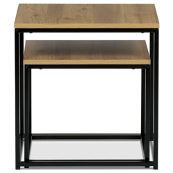 50x52 cm ensemble de 2 tables basses design industriel en MDF décor chêne sauvage, pieds en métal laqué noir (AF076OAK)