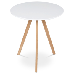 75x70x70 cm table ronde de salle à manger en MDF vernis blanc mat, design scandinave, pieds en bois de hêtre massif (DT320WT)