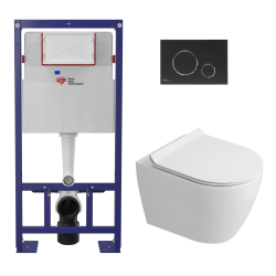 Pack WC bâti-support + WC sans bride Ceramia PixL avec abattant SoftClose + plaque noir (STCEPXWT01-FR)