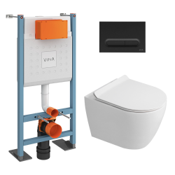 Pack WC bâti-support + WC sans bride Ceramia PixL avec abattant SoftClose + plaque noir (STCEPXWT01-FR)