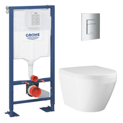 Solido pack WC bâti autoportant + WC sans bride Grohe avec fixations invisibles et abattant SoftClose + plaque (GRGRWR01-FR-VP)