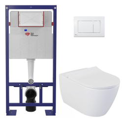 Pack WC bâti-support autoportant + WC suspendu sans bride Livea avec abattant SoftClose + plaque (STBEWR01-FR)