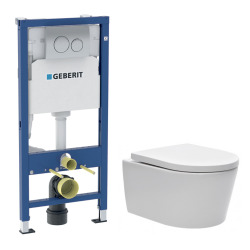 Pack WC bâti ECO 2L Swiss Aqua Technologies + cuvette suspendu sans bride Swiss Aqua Technologies + plaque or (STESTBRWR06-FR)