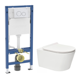 Geberit Duofix pack WC bâti-support + WC suspendu sans bride Swiss Aqua Technologies avec abattant SoftClose + plaque (GEBSTBRWR04-FR)