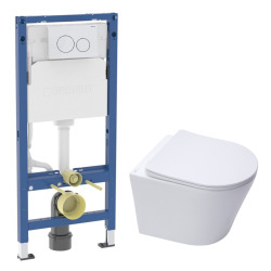 Geberit Duofix pack WC bâti-support + WC suspendu sans bride Swiss Aqua Technologies avec abattant SoftClose + plaque (GEBSTINWR02-FR)