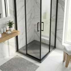  Essential 80x80 cm receveur de douche carré à poser SMC avec surface effet pierre, gris (CERAES8080DG)