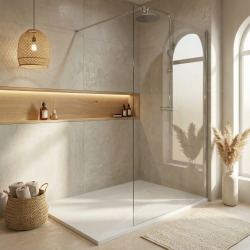  Essential 140x80 cm receveur de douche rectangulaire à poser SMC avec surface effet pierre, blanc (CERAES14080W)