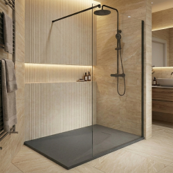 Essential 140x80 cm receveur de douche rectangulaire à poser SMC avec surface effet pierre, gris foncé (CERAES14080DG)