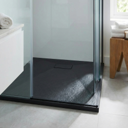 Essential 90x90 cm receveur de douche carré à poser SMC avec surface effet pierre, noir (CERAES9090B)