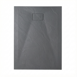  PixL 120x90 cm receveur de douche rectangulaire à poser en résine composite avec surface effet pierre, gris foncé (CERAPX12090DG