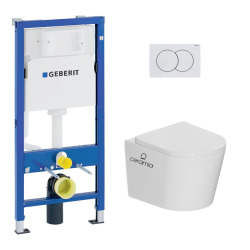 Pack WC bâti-support Duofix UP100 + WC suspendu Tornado Rimless + abattant SoftClose + plaque blanche (CETORGEB1)