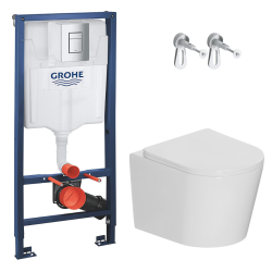 Grohe Rapid SL Pack WC bâti-support + WC suspendu sans bride avec abattant SoftClose Ceramia + plaque (GRRCE14WT01-FR)