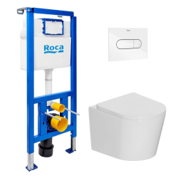 Pack WC bâti ECO 2L Swiss Aqua Technologies + WC suspendu sans bride Ceramia + plaque blanche (STECE14WT01-FR)