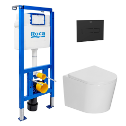 Pack WC bâti ECO 2L Swiss Aqua Technologies + WC suspendu sans bride Ceramia + plaque blanche (STECE14WT01-FR)