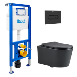 Pack WC bâti-support + WC suspendu sans bride Swiss Aqua Technologies avec abattant SoftClose + plaque (ROSTBRBMR01-FR)