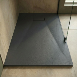 Ceramia Essential 140x90 cm receveur de douche rectangulaire à poser SMC avec surface effet pierre, gris (CERAES14090DG)