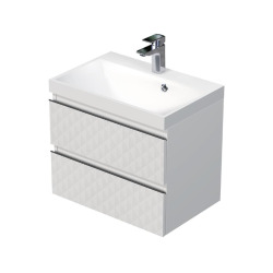 Cube Way 60x47,5x40 cm meuble de salle de bain suspendu 2 tiroirs avec lavabo en marbre coulé, blanc mat (CUBE3D602ZB)