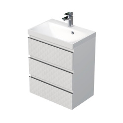 Cube Way 60x71x40 cm meuble de salle de bain suspendu 3 tiroirs avec lavabo en marbre coulé, blanc mat (CUBE3D603ZB)