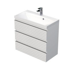 Cube Way 80x71x40 cm meuble de salle de bain 3 tiroirs avec lavabo en marbre coulé, blanc mat (CUBE3D803ZB)