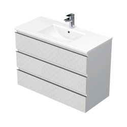 Cube Way 100x71x46 cm meuble de salle de bain suspendu 3 tiroirs avec lavabo en céramique, blanc mat (CUBE3D1003ZBMOD)