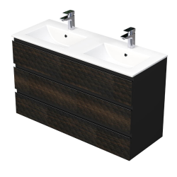 Cube Way 120x71x46 cm meuble de salle de bain suspendu 3 tiroirs avec lavabo en céramique, marron mat (CUBE3D1203ZHMOD)