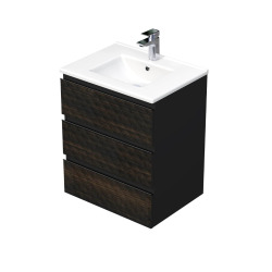 Cube Way 60x71x46 cm meuble de salle de bain suspendu 3 tiroirs avec lavabo en céramique, marron mat (CUBE3D603ZHMOD)