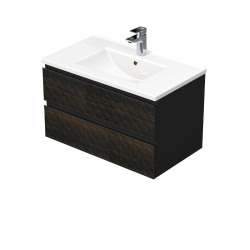 Cube Way 80x47,5x46 cm meuble de salle de bain suspendu 2 tiroirs avec lavabo en céramique, marron mat (CUBE3D802ZHMOD)