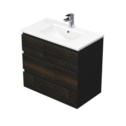 Cube Way 80x71x46 cm meuble de salle de bain suspendu 3 tiroirs avec lavabo en céramique, marron mat (CUBE3D803ZHMOD)