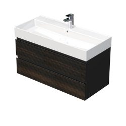 Cube Way 100x47,5x46 cm meuble de salle de bain suspendu 2 tiroirs avec lavabo en céramique, marron mat (CUBE3D461002ZHSAT)